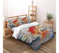 VulcanTrade Peñón de Peces Koi Impresión 3D Respirable Edredón De Plumón 3 Piezas Microfibra Suave Y Moderna 2 Almohadas Cierre con Cremallera Super King（260x220cm） para Adultos, Mujeres Y Niños