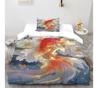 VulcanTrade Peñón de Peces Koi Impresión 3D Respirable Funda De Edredón 2 Piezas Microfibra Suave Y Moderna Almohadas Cierre con Cremallera Single（135x200cm） para Adultos, Mujeres Y Niños