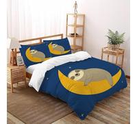 VulcanTrade Pereza Media Luna Impresión 3D Respirable Funda De Edredón 3 Piezas Poliéster Fundas De 2 Almohadas Cierre con Cremallera King（220x240cm） para Adultos, Mujeres Y Niños