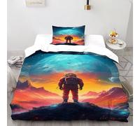VulcanTrade Planeta Astronauta Impresión 3D Respirable Funda De Edredón 2 Piezas Microfibra Suave Y Moderna Almohadas Cierre con Cremallera Single（135x200cm） para Adultos, Mujeres Y Niños