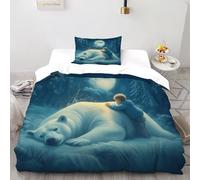 VulcanTrade Polar Bear Little - Juego de ropa de cama 3D transpirable, funda de edredón de 2 piezas de lujo con fundas de almohada con cierre de cremallera para adultos (mujeres y niños), funda de