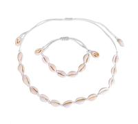 Vulevirtue Set de Collar y Pulsera de Conchas - Natural Hecho a Mano en Playa de Hawaii - Ajustable para Mujer, Blanco