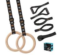 Vulken Anillos de Gimnasia de Madera con Correas numeradas Ajustables. Anillos olímpicos de 1.1 Pulgadas para Entrenamiento Central, Crossfit y Entrenamiento de Peso Corporal. Anillos de Gimnasio en