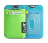 VULKIT Billetera delgada con bloqueo RFID, bolsillo elástico - Portatarjetas minimalista para 5 tarjetas, llavero y ranura para tarjetas de identificación para hombres y mujeres, Verde brillante, NO