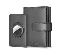 VULKIT Cartera de Piel para Hombre con Funda para Airtag, Cierre magnético, para Máx. 10-14 Tarjetas, en Caja de Regalo, Gris