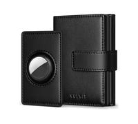 VULKIT Cartera de Piel para Hombre con Funda para Airtag, Cierre magnético, para Máx. 10-14 Tarjetas, en Caja de Regalo, Negro