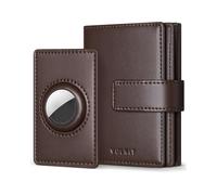 VULKIT Cartera de Piel para Hombre con Funda para Airtag, Cierre magnético, para Máx. 10-14 Tarjetas, en Caja de Regalo, Café