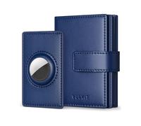 VULKIT Cartera de Piel para Hombre con Funda para Airtag, Cierre magnético, para Máx. 10-14 Tarjetas, en Caja de Regalo, Azul Marino