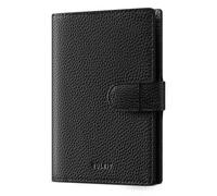 VULKIT Cartera de Piel para Pasaporte para 2 pasaportes, Delgada, Doble Puerta de Pasaporte, Bloqueo RFID, Cartera de Viaje con Ventana para Documentos de Identidad, de Mujer,Negro Grain