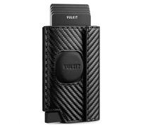 VULKIT Cartera Hombre con Funda Airtag 360°, Bloqueo RFID, Ventana ID + Compartimento Monedas, Dispensador Pop-Up Tarjetas, Cierre Magnético (Incluye Caja Regalo) - Negro Carbono