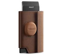VULKIT Cartera Hombre con Funda Airtag 360°, Bloqueo RFID, Ventana ID + Compartimento Monedas, Dispensador Pop-Up Tarjetas, Cierre Magnético (Incluye Caja Regalo) - Marrón Clásico