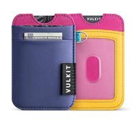 VULKIT Cartera minimalista delgada para tarjetas con bloqueo RFID, bolsillo elástico, funda minimalista para tarjetas de 5+, llavero y ranura para identificación para hombres y mujeres, Navy, NO