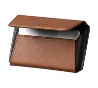 VULKIT Funda de cuero para tarjetas de visita para hombre, bolsillo delgado, para tarjetas de visita, con capacidad para 20 tarjetas de visita, Marrón, Slim
