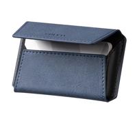 VULKIT Funda de cuero para tarjetas de visita para hombre, bolsillo delgado, para tarjetas de visita, con capacidad para 20 tarjetas de visita, Azul marino, Slim