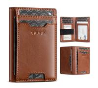 VULKIT Tarjetero de crédito con Bloqueo RFID, Billetera Delgada de Cuero con Bolsillo Frontal para Hombre, Tarjetero con Banda para Dinero, Billetera del tamaño de la Palma de la Mano (Marrón)