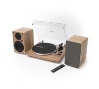 VULKKANO Pack Hi-Fi: Tocadiscos TD10 + Altavoces Autoamplificados A5 ARC con Bluetooth 5.0, HDMI ARC, RCA y Subwoofer - Sonido Estéreo de Alta Fidelidad para Vinilos y TV, Diseño Elegante en Madera