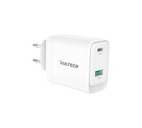 VulTech CC45-1C1A - Cargador Universal de 45 W GAN USB + Type-C/USB-C PD3.0 QC3.0 PPS, Compatible con Smartphone, Tablet y portátil, Color Blanco, Compacto