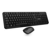 VulTech KM-811W Teclado y ratón inalámbricos con clics silenciosos, diseño QWERTY Italiano Compacto, Teclado numérico, 12 Teclas Multimedia, protección líquida, PC/Mac/Linux - Negro