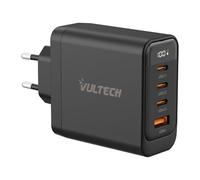 VulTech USB C Multiple Cargador 100W GAN, 3 USB-C + USB, PD3.0 PPS QC3.0, Cargador Rápido para Portátil y MacBook, iPhone 16/15/14, Samsung Galaxy, Tableta, 4 Puertos, Negro