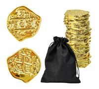 Vunanvu 100 PCS Monedas de Oro de Juguete, Monedas Juguetes Piratas de Plástico con Diámetro 3.5 cm, Moneda de Piratas del Caribe, Tesoro Pirata Juguete para Fiesta Temática, Decoración y Actividad