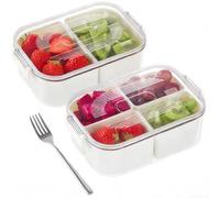 Vunanvu 2 Cajas de Aperitivos con 2/4Compartimentos, 2000ml Bandeja Dividida para Aperitivos con Tapa y 4 Tenedores, Caja Snacks con Compartimentos, Recipiente para Snacks, Frutas, Frutos Secos Dulce