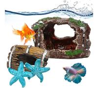 Vunanvu 4 PCS Decoración para Acuario de Peces, Adornos Peceras y Acuarios Pequeños, Troncos Acuario con Estrellas de Mar Simulada, Decoracion Escondite Acuarios, Tanque Decoraciones para Camarones