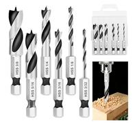 Vunanvu 6 PCS Brocas para Madera, Juego de Brocas Helicoidales para Maderas con Vástago Hexagonal, Juego de Broca HSS con Punta de Centro, Broca Espiral para Taladro Atornillador y Uso en Madera Dura