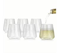 Vunanvu 6 PCS Vasos de Plástico Duro Reutilizables 340ml, Copas de Vino Sin Tallo, Vasos Irrompibles Transparentes, Vaso Acanalado para Agua Zumo Bebida Cóctel en Casa, Restaurantes, Oficina o Fiestas