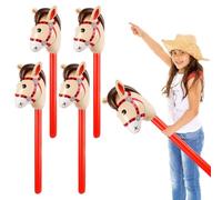Vunanvu Caballo de Palo Hinchable, 4 PCS Globos de Caballos de 37 Pulgadas, Cabeza de Caballo Hinchable para Jardín, Caballos de Palo Hinchables para Decoracr Fiesta de Cumpleaño/Jugar en Jardín