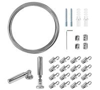 Vunanvu Cable de Acero Inoxidable 5m, Barra de Alambre con 24 Clips y Ganchos Metálicos, Cuerda Tendedero para Ropa, Cuerda para Tender Ropa, Cable de Acero Inoxidable para Colgar Cortinas Fotos