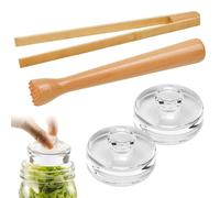Vunanvu Kit para Hacer Kimchi, Kit de Fermentación con 2 Pesos de Fermentación de Vidrio 7 cm para Tarros, Machacador y Pinza de Madera para Preparar Kimchi, Chucrut y Encurtidos en Fermentadores