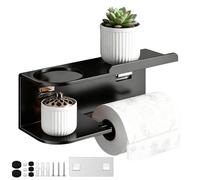 Vunanvu Portarrollos Autoadhesivo Negro Mate, Portarrollos Papel Higiénico con Estante sin Taladro, Soporte de Rollos de Papel Higiénico para Pared, Portarrollo de Acero al Carbono para Baño