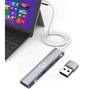 Vunvooker Hub USB C - Mini dongle de 4 puertos con cable de 2 pies, 3 USB 2.0, 1 USB 3.0 - Expansor de datos portátil ultra delgado para MacBook Pro/Air, iMac, Surface Pro (gris)