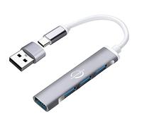 Vunvooker Mini Hub Dongle USB C, Adaptador con 4 Puertos, Concentrador Expansor Type C para Laptop (3 USB 2.0,1 USB 3.0), Slim Data Hub para MacBook Pro/Air,iMac,iPad,Surface,XPS(Gris)