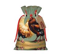 Vuoongt Bolsas de regalo de Navidad con estampado de gallo y pollo, reutilizables, bolsas de dulces de Halloween con etiquetas y cierre de cordón