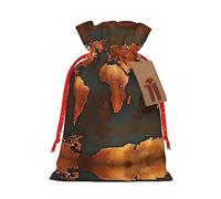 Vuoongt Bolsas de regalo de Navidad con estampado de mapa del mundo, reutilizables, con etiquetas y cierre de cordón