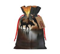 Vuoongt Bolsas de regalo de Navidad con estampado de oso de ciervo, bolsas de dulces reutilizables para Halloween con etiquetas y cierre de cordón