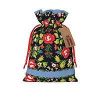 Vuoongt Bolsas de regalo de Navidad con estampado de rosas de estilo ucraniano, reutilizables, con etiquetas y cierre de cordón