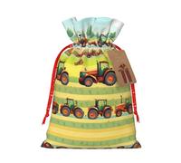 Vuoongt Bolsas de regalo de Navidad reutilizables con estampado de agricultura de tractores, bolsas de dulces de Halloween con etiquetas y cierre de cordón