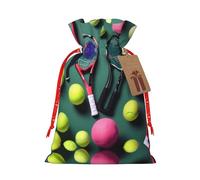 Vuoongt Divertidas raquetas de tenis y pelotas de tenis estampadas, bolsas de regalo de Navidad, reutilizables, bolsas de dulces de Halloween con etiquetas y cierre de cordón