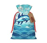 Vuoongt Flying Fish In The Oceans - Bolsas de regalo de Navidad reutilizables para Halloween, bolsas de dulces con etiquetas y cierre de cordón