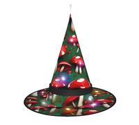 Vuoongt Gorra roja con estampado de setas para Halloween, versátil y ligero, accesorios de disfraz, plegable, puntiagudo, con luz