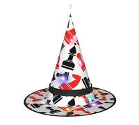 Vuoongt Sombrero de Halloween con estampado de ajedrez, versátil, ligero, accesorios de disfraz, plegable, puntiagudo, con luz