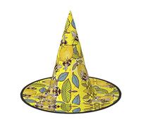 Vuoongt Sombrero de Halloween con estampado de limón amarillo y abeja, versátil y ligero, accesorios de disfraces, sombrero puntiagudo plegable