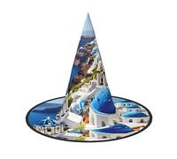 Vuoongt Sombrero de Halloween con estampado de vista al mar de la isla griega, versátil, ligero, accesorios de disfraces, sombrero puntiagudo plegable