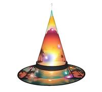 Vuoongt Sunrise - Sombrero de Halloween con estampado de isla de palmera tropical, versátil, ligero, accesorios de disfraz, plegable, puntiagudo, sombrero con luz