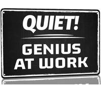 Vuplkhu Genius at Work - Letrero de metal vintage de advertencia para hombres y mujeres, divertido arte de pared para el hogar, bar, cafetería, club, 8 x 12 pulgadas