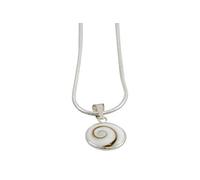 Vurmashop Collar Ojo de Santa Lucía u Ojo de Shiva | Concha Natural de 12mm | Incluye Cadena Plateada de 43cm de Largo | Colgante Artesanal Ojo de Shiva con Bordes de Plata de Ley 925 | Color Blanco