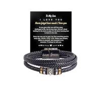 Vurotry Pulsera con texto en inglés «To My Son» de papá a mis hijos, pulseras de mamá, pulseras de cuerda trenzada en capas, pulsera de cuero negro para hombre, 8.3 IN, Cuerda tejida, No es una piedra