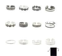 VURYAPI 12 Piezas Anillos Mujere Acero Inoxidable Anillos Mujer Plata Ajustable Anillo de Apilamiento Aneis Aço Inoxidável Mulher Anillo Pie para Mujeres